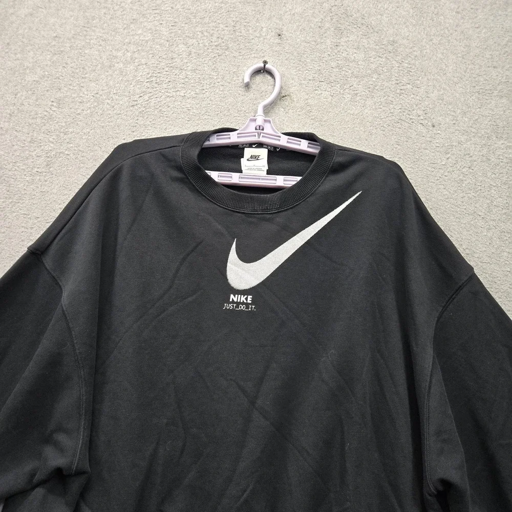 Nike Women Sweatshirt S Black Oversized Swoosh Spellout Logo Just Do It Pullover